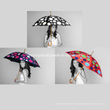 Parapluie droit de tissu changeant de couleur de DOT d&#39;arbre en bois (YSC0006)
